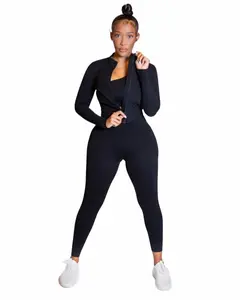 Fairy Doll 4 Piece Set - Lightweight One-shoulder Sports Bra, High-waisted Leggings, Matching Shorts, & Zip-up Jacket in Black