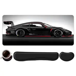 4pcs Black Racing Car Design Universal Mouse Pad + Keyboard Wrist Rest + Ergonomic Mouse Pad + Coaster Set For Desktop Decoration, Office Accessories Set Desktop Accessory Ergonomic Wrist Support, Computer Mat Mouse Pad Coaster For Home Office Gaming