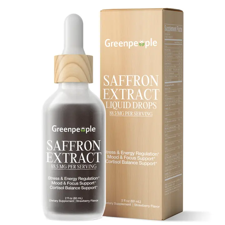 Greenpeople Saffron Extract Liquid Drops, 10:1 Liposomal Saffron Complex with Ashwagandha, GABA & L-Theanine, Mood, Calm, Stress & Focus Support, Herbal Liquid Supplement for Women & Men