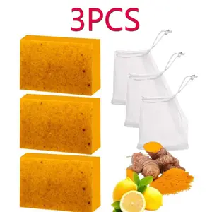 Turmeric Soap, Lemon Kojic Acid Soap with Exfoliating Scrub Particles, Gentle Body Wash Bar for Acne Control, Oil Control, Moisturizing & Brightening, Ginger Soap