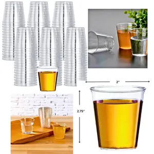 2 oz. Clear Plastic Mini  cups Pack of 100 for Tasting Drinks and Beverages Transparent Small  disposable cup