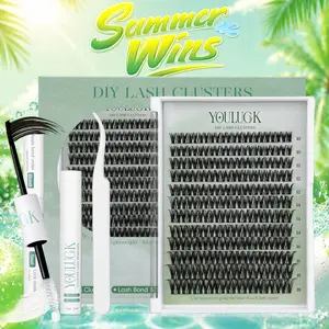 YOULUCK Velvet Touch Lash Clusters Waterproof Long-Lasting Individual Eyelash Extensions with Ultra-Thin Band Bond & Sea l& Remover Makeup For Girls Beginner Friendly