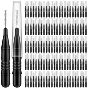 120Pcs Eyebrow Brush with Cap, Brow Lamination Brush Supplies, Micro Eyebrow Brush And Comb Spoolies for Eyebrows Eyelash Extensions (Black, White)