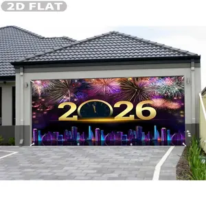 1 count 6x13ft New Year 2026 Garage Door Banners, Festive Backdrops & Banners, Polyester Garage Door Cover for Eve Family Friends Holiday Party Decor Photo Studio Shoot Props, No Power Needed, Easy Install