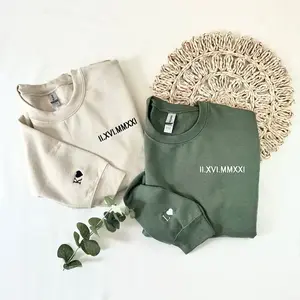 Personalized Roman Numeral Couple Sweatshirt with Heart & Initials, Matching Embroidered Crewneck, Anniversary & Valentine’s Day Gift for Couples