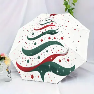 Auto Open-Close Umbrella, Christmas Tree Design, 8 Ribs Strong Structure, Portable Travel Umbrella, Women's Party Daily Use, Elegant Outdoor Accessory