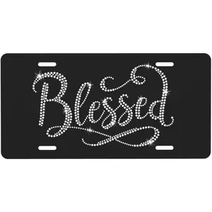 Blessed Front License Plate Aluminum Decorative License Plates Funny Metal Car Plate 6"X12" Novelty Vanity Tag Cover with 4 Holes Car Decor Accessory