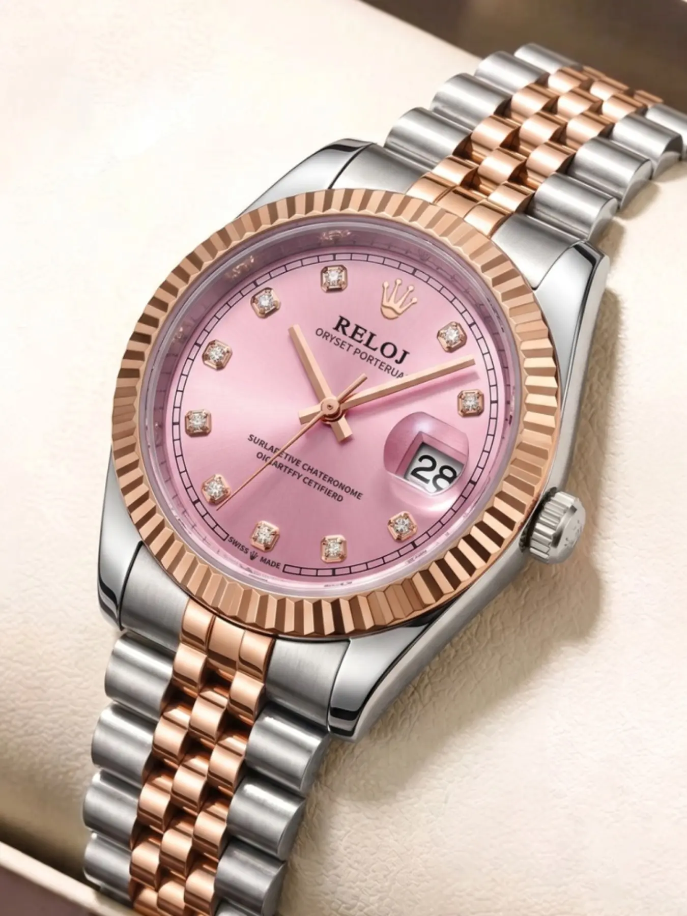 Luxury Rose Gold Quartz Analog Watch for Women, Diamond-Embedded Waterproof Steel Band, Elegant Wristwatch Business Casual Timepiece, Perfect Gift Choice