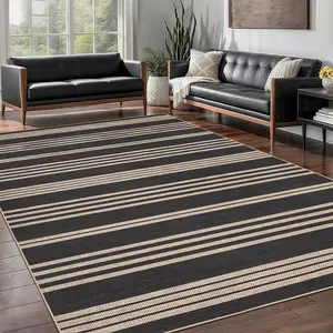 Large-size Indoor and Outdoor Rug Modern Striped Print Deferred Jute Non-slip Low-pile Non-shedding Foldable Stain-resistant Mat for Patios Bedrooms RVs Terraces and Restaurants