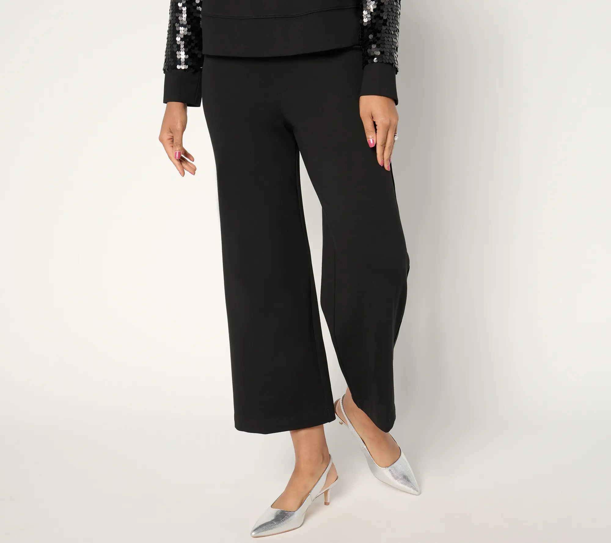 by Stacy London Regular Ponte Wide Leg Cropped Pant