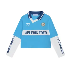 Aelfric Eden Cropped V-Neck Sport Jersey 77 Number Graphic Long Sleeve Streetwear Crop Top