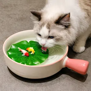 Cat Drinking Water Set, 1 Piece Artificial Lotus Leaf and 2 Pieces Artificial Goldfish, Diversified Combinations Available, Fits All Cat Water Bowls and Elevated Bowls, Cat Water Fountain Accessories, Holiday Gift