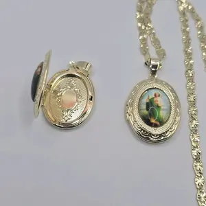 Reliquary religious style necklace with Saint Jude gold-plated 18"inches shorter 24"inches bigger sizes available one pendant one chain only