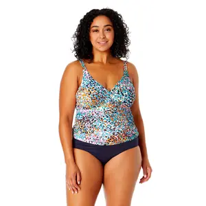 Women's Plus Size Sunset Dot Hidden Underwire Drape Front Tankini Swim Top