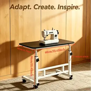 Multifunctional Sewing Machine Table with Storage - Adjustable Height Rolling Computer Desk with Lockable Wheels, Small Standing Workstation for Home Office, Craft Room Small Spaces