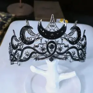 Gothic Moon Star Crown for Halloween Costume, Unisex Rhinestone Festive Headpiece for Witch Vampire Dark Fairy Role Play Party Decoration