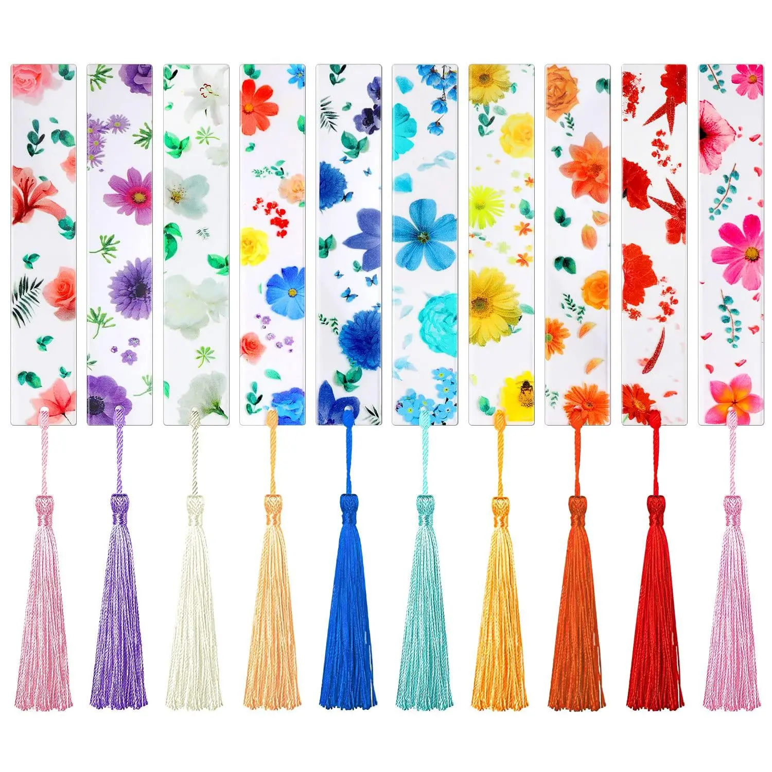 10pcs Flower Shaped Bookmark, Transparent Flower Bookmark, Cute Bookmark with Tassel, Bookmark Tassels, Page Marker for Reading, Book Accessories
