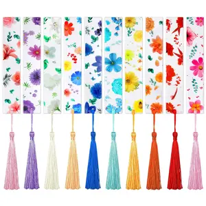 10pcs Flower Shaped Bookmark, Transparent Flower Bookmark, Cute Bookmark with Tassel, Page Marker for Reading, Book Accessories