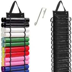 1pc Vinyl Roll Holder With 12/24/48 Compartments, Hanging Storage Rack, Wall Mount Storage Organizer For Craft Room Over The Door, Makeup Organizer