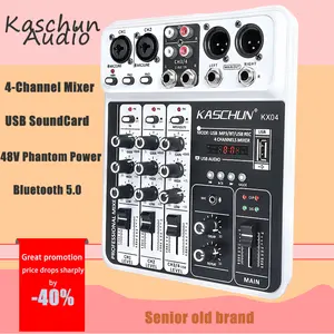 Kaschun Audio KX04 Portable 4-Channel Mixer with USB Sound Card, 48V Phantom Power, Bluetooth 5.0 for Live Streaming & Recording, Smartphone Compatible