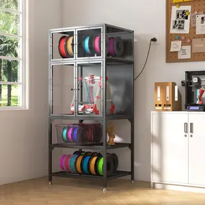 [SOIYELIFE] 3D Printer Cabinet with Double Layer 3D Printer Filament Storage Rack, T-Shaped Filament Bar & Noise-Reducing, Dust-Design, Suitable for Studio, Office Storage and Organization Fine furniture Metal Organiser