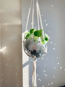 6" Disco Ball Planter with Flat Base and Macrame Hanger (Black or White Macrame)