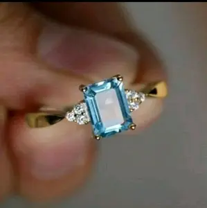 14K Yellow Gold Plated 2Ct Simulated Aquamarine Engagement Wedding Ring Size 8 for Special Occasions