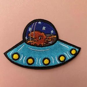 3" Octopus UFO Embroidered Iron on Patch