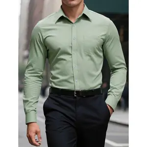 Manfinity Mode Men's Solid Color Single-Breasted Casual Commuter Pocket Long Sleeve Shirt Men Formal Shirts Men Dress Shirts Men Office Shirts Men Casual Dress Shirts, For Fall