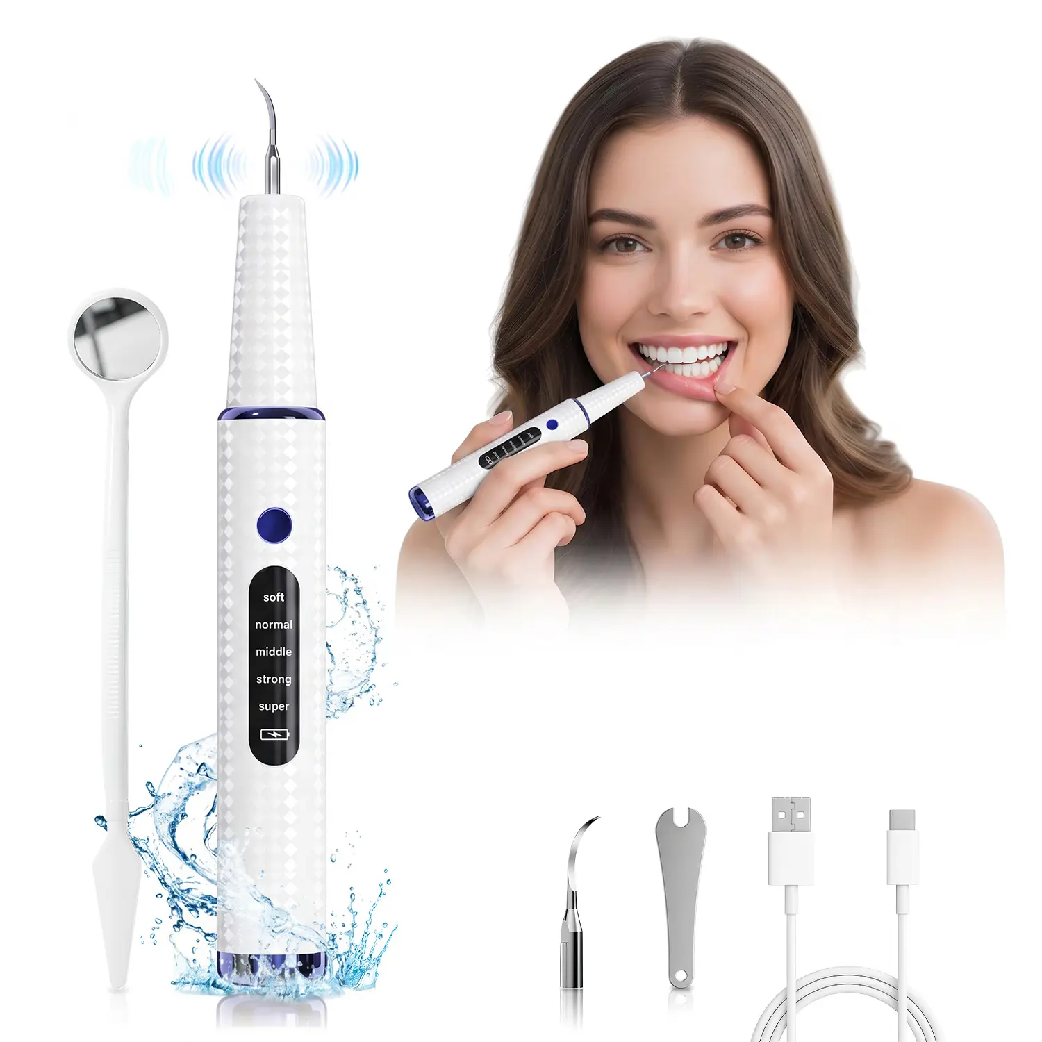 Plaque Remover for Teeth, Dental Cleaning Kit Tartar Remover for Teeth with LED Light & 5 Modes, Rechargeable Dental Cleaner, 2 Replaceable Heads