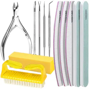 Nail Files & Buffer Block Set, Nail Files 100/180, Nail Buffer Block, Nail Cuticle Nippers, Cuticle Pusher, Cuticle Peeler, Nail Lifter,Toenail File,Nail Brush for Manicure & Pedicure, Yellow
