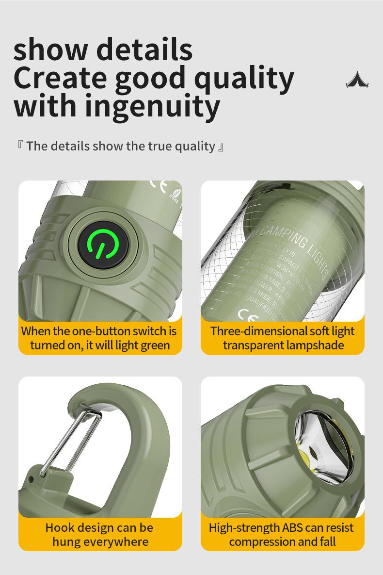 Portable LED Camping Light with Keychain & Hook, Multi-Color Mini Flashlight, Outdoor Atmosphere Lamp for Camping & Hiking