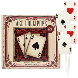 Ace Card Lollipops, Casino Themed Candy, Individually Wrapped Suckers, Watermelon Flavored Party Treats, 24 Count