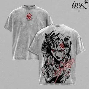 Gaara Washed Tee – Naruto Anime Manga Sand Demon Graphic Double Printed T-Shirt, Menswear Heavy Cotton Unisex Oversize Streetwear Vintage Kazekage Edition