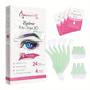 Facial Wax Strips Kit Waxing Set for Hair Removal - Eyebrow Shaper at Home - 4 Calming Oil Wipes for Sensitive All Skin Types for Women