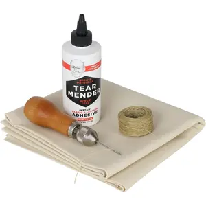 Complete Repair Kit for Canvas Tents, Pop-Up Campers, Tarps, Marine and Boat Covers with 6oz Glue, Speedy Stitcher Sewing Awl/Needles, over 6 Sq Ft Canvas and 30 Yards of Waxed Thread