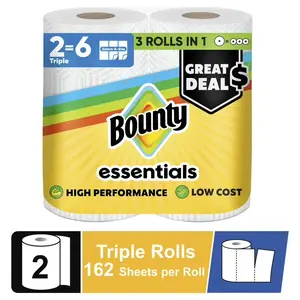 Bounty Essentials Paper Towels Select-A-Size, 2 Triple Rolls, White, 162 Sheets Per Roll