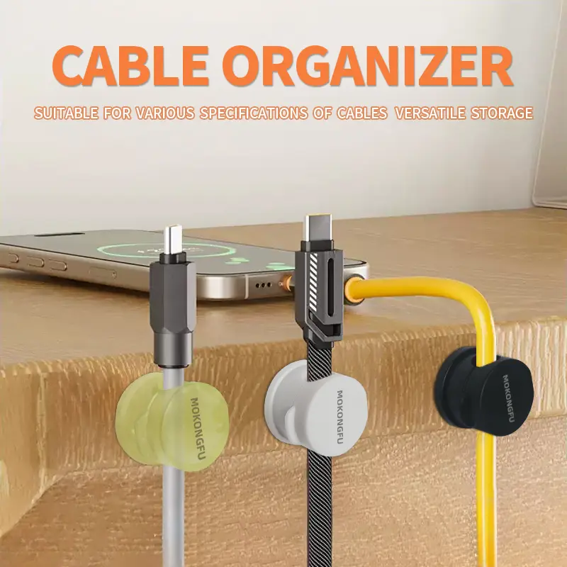 Mokongfu 8-Pack Magnetic Cord Organizer - 360-Degree Spin, Sprung Design, Magnetic Cable & Phone Holder, Desk Accessories for Home Office Workspace