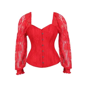 LIMITED EDITION Top Drawer Red w/Red Lace Steel Boned Long Sleeve Corset