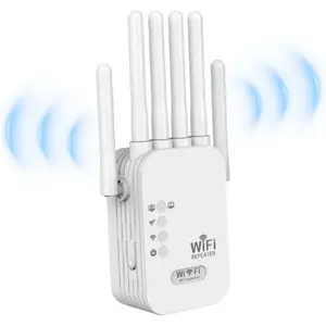 Dual Band WiFi Range Extender, 1200Mbps 5GHz & 300Mbps 2.4GHz WiFi Repeater with 6 Antennas, 2 LAN Ports, 3 Modes (Repeater/Router/AP) for Home Office, Compatible with All Routers, US Plug