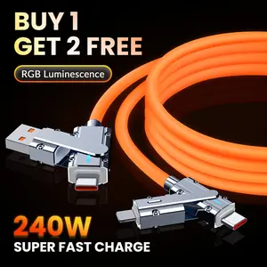 3 PACK DEAL 4-in-1 Fast Charging Cable 240W Universal for iPhone Android Type-C Micro USB Rapid Charge Data Sync Home Car Travel