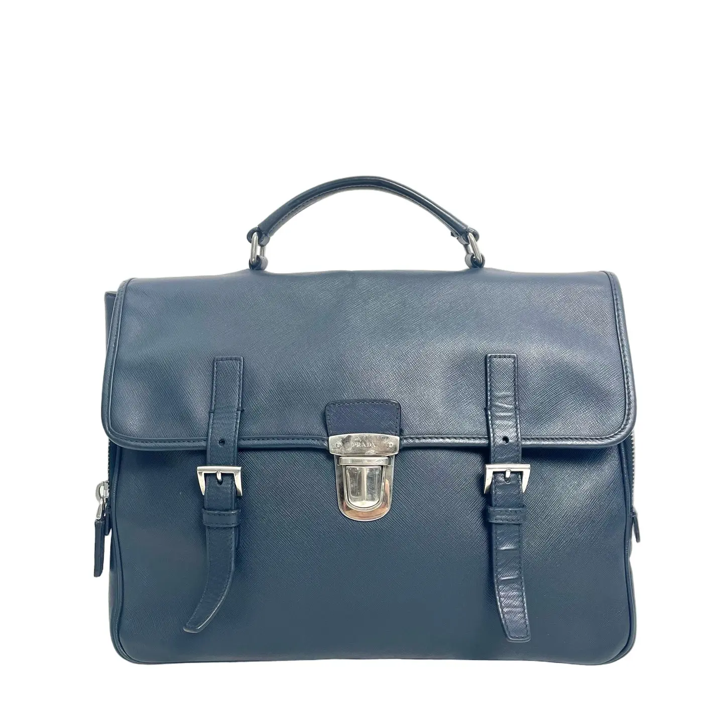 Pre-owned leather hand bag Prada Men's Saffiano Document Case Navy Blue