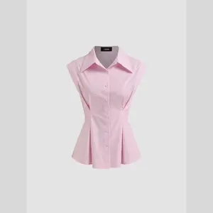 Cider 100% Cotton Collar Stripe Cinched Waist Shirt
