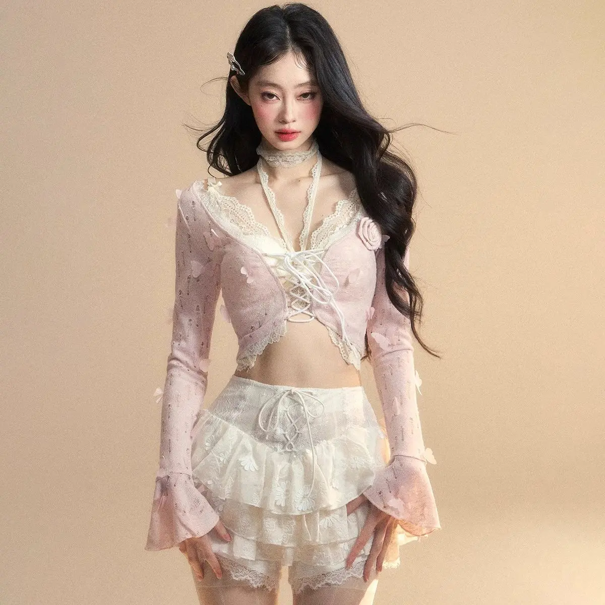 2025 Sweet New Spring Autumn Outfits Women Long Sleeve Lace Tops Cake Mini  Skirt Japanese Y2k Harajuku Sexy Slim Sets 2 Pieces Trendy Clothes Suits -  TikTok Shop