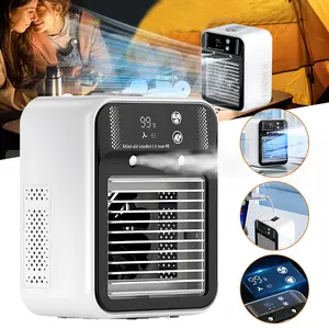 2026 New Portable Air Conditioner Fan & Humidifier 3-in-1 | 3000mAh Battery 2-3H Runtime USB Charging Touch Screen + LCD Display 2 Wind Speeds + 2 Spray Modes Low Noise Desktop Cooler