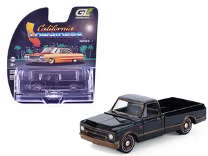 1972 Chevrolet C10 Pickup Truck Lowrider Black with Bronze Stripes 1/64 Scale Diecast Model Cars by Greenlight