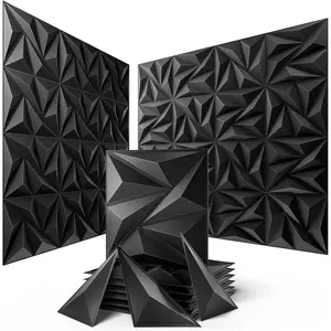 Wall Panels Upgrade 16 Pack,0.7"x11.8"x11.8"Pyramid 3D Wall Panels Creative ,PVC Wall Panels for Interior Wall Decor Fire Resistant,Wall Tiles for Various Scenes(Charcoal Black)