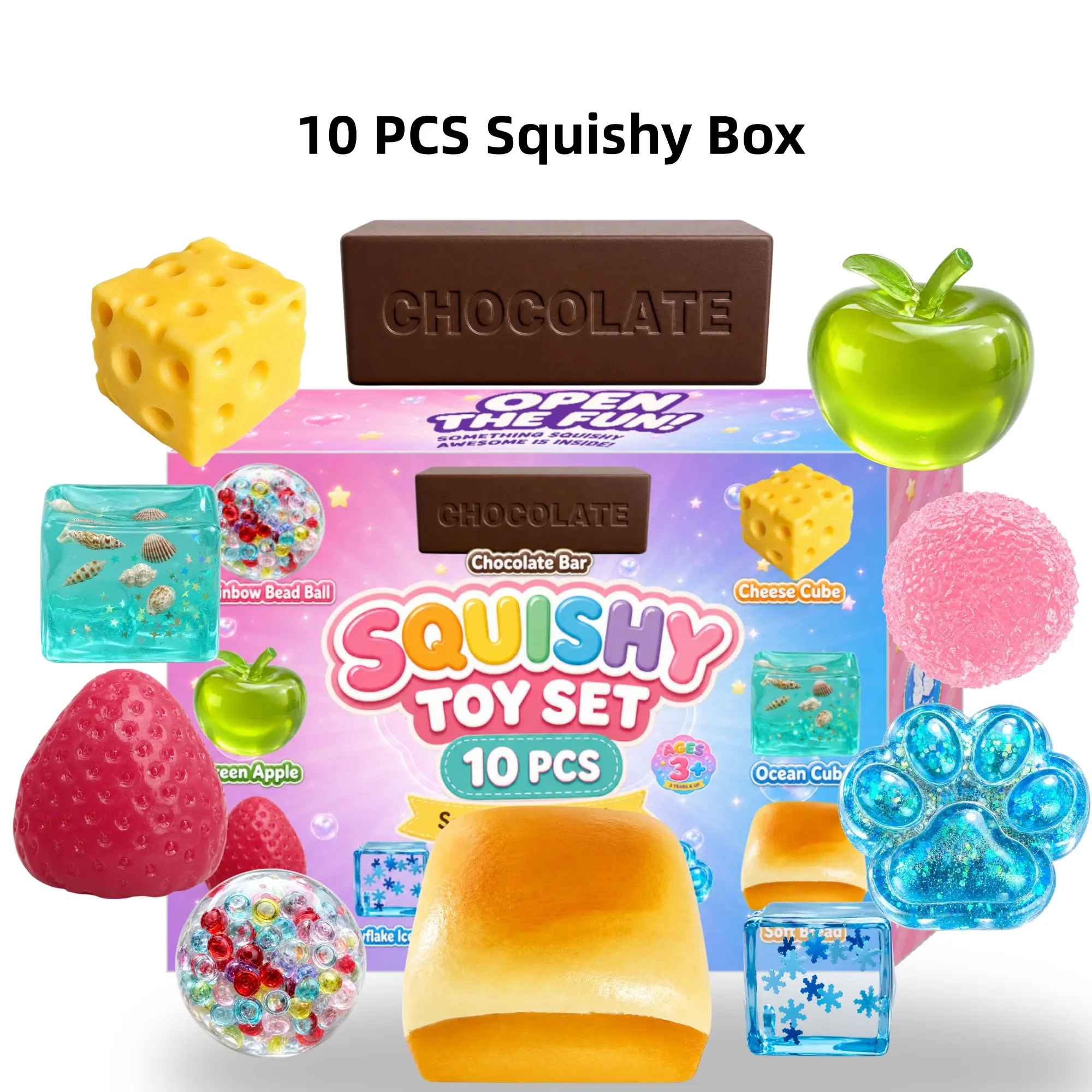 10PCS Squishy Toy Set, Assorted Squishy Sensory Toys with Mixed Textures, Slow Rising, Jelly, Bead Filled & Textured Squishy Fidget Toys, Variety Pack for Gifts and Party Favors