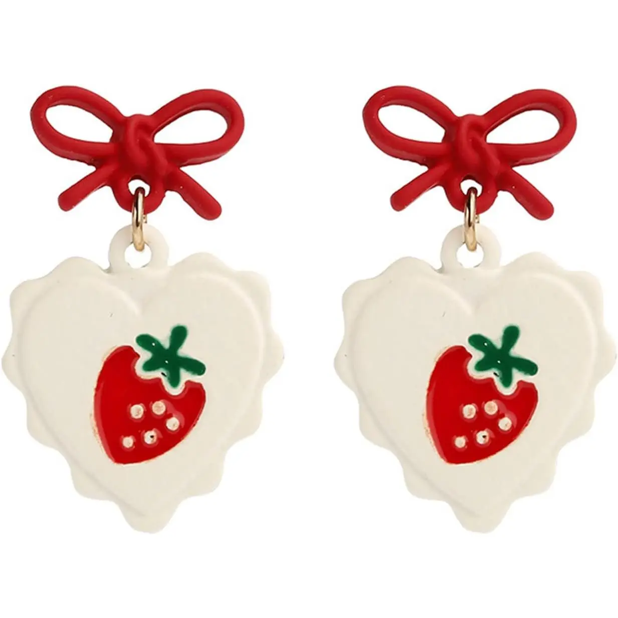 L-EA008 Cute Strawberry Earrings for Women Sweet Fresh Red Ribbon Bow Dangle Earrings Funny Small Fruit Fashion Drop Earrings