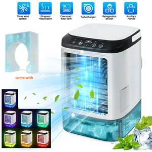 【FathersDayGift】Portable Air Cooler Fan - Dual Ultrasonic Mist, Boost Mode, 3 Wind Speeds, Large Ice Box, Swing Blades, Color Night Light, Quiet Powerful Motor